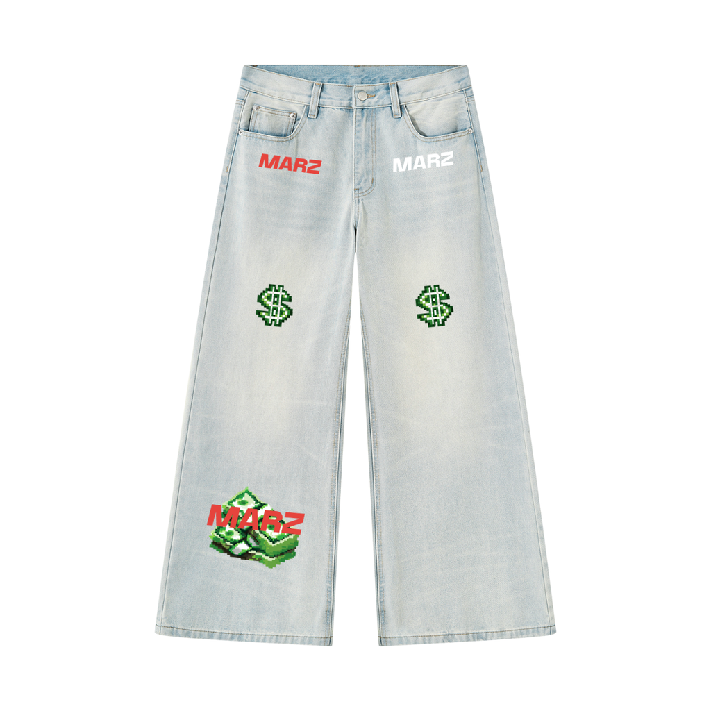 MARZ Pixel Paper Men's Vintage Wash Wide Leg Denim Jeans
