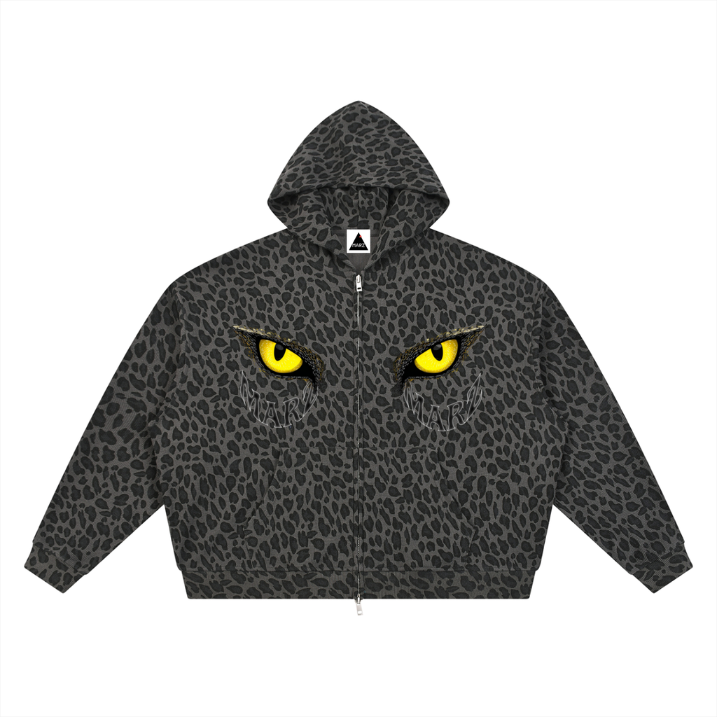 MARZ Sentinel Unisex Leopard Print Waffle Full Zip Hoodie