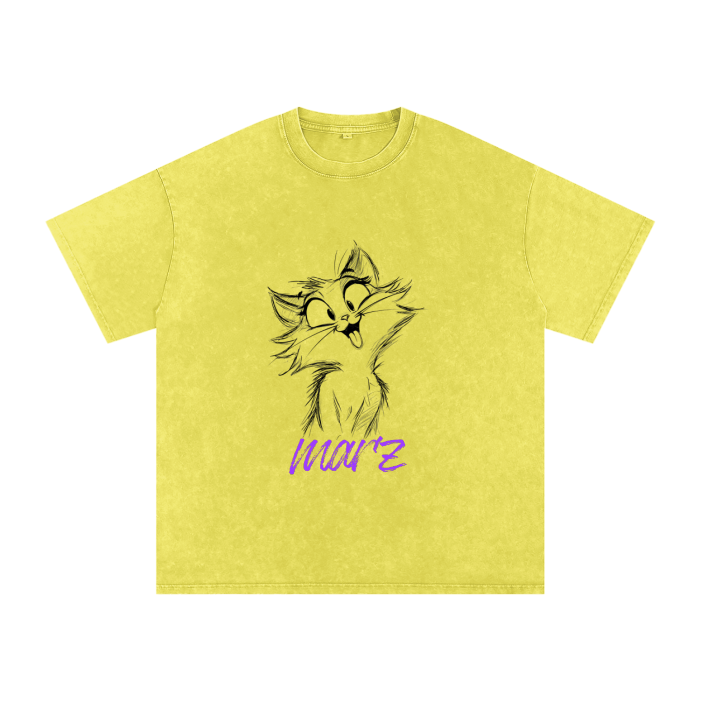 MARZ Meow Time Snow Washed Oversized Cotton T-Shirt