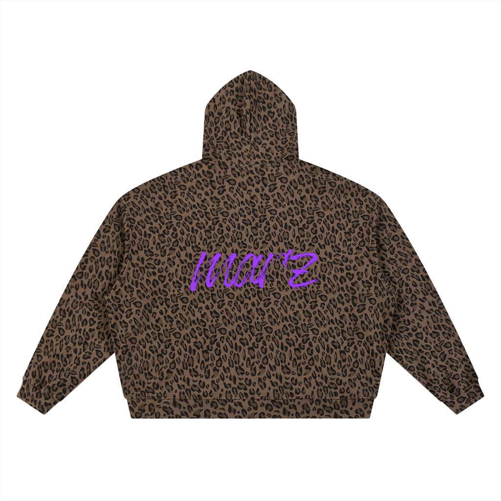 Unisex MARZ Stinger Leopard Print Waffle Full Zip Hoodie