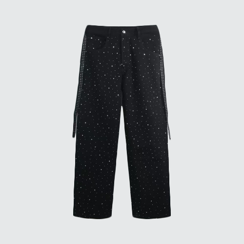 Unisex Rhinestone Star Loose Straight Jeans
