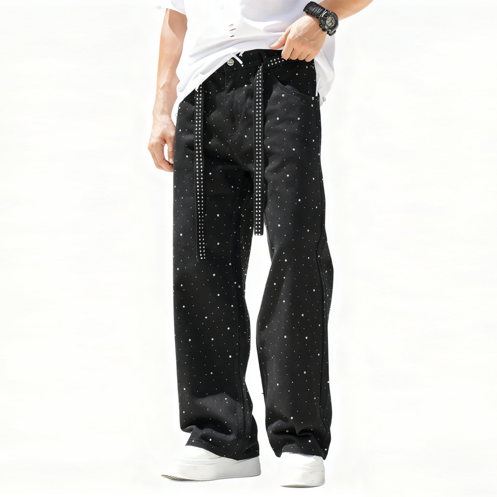 MARZ Alien Nation Unisex Rhinestone Star Loose Straight Jeans