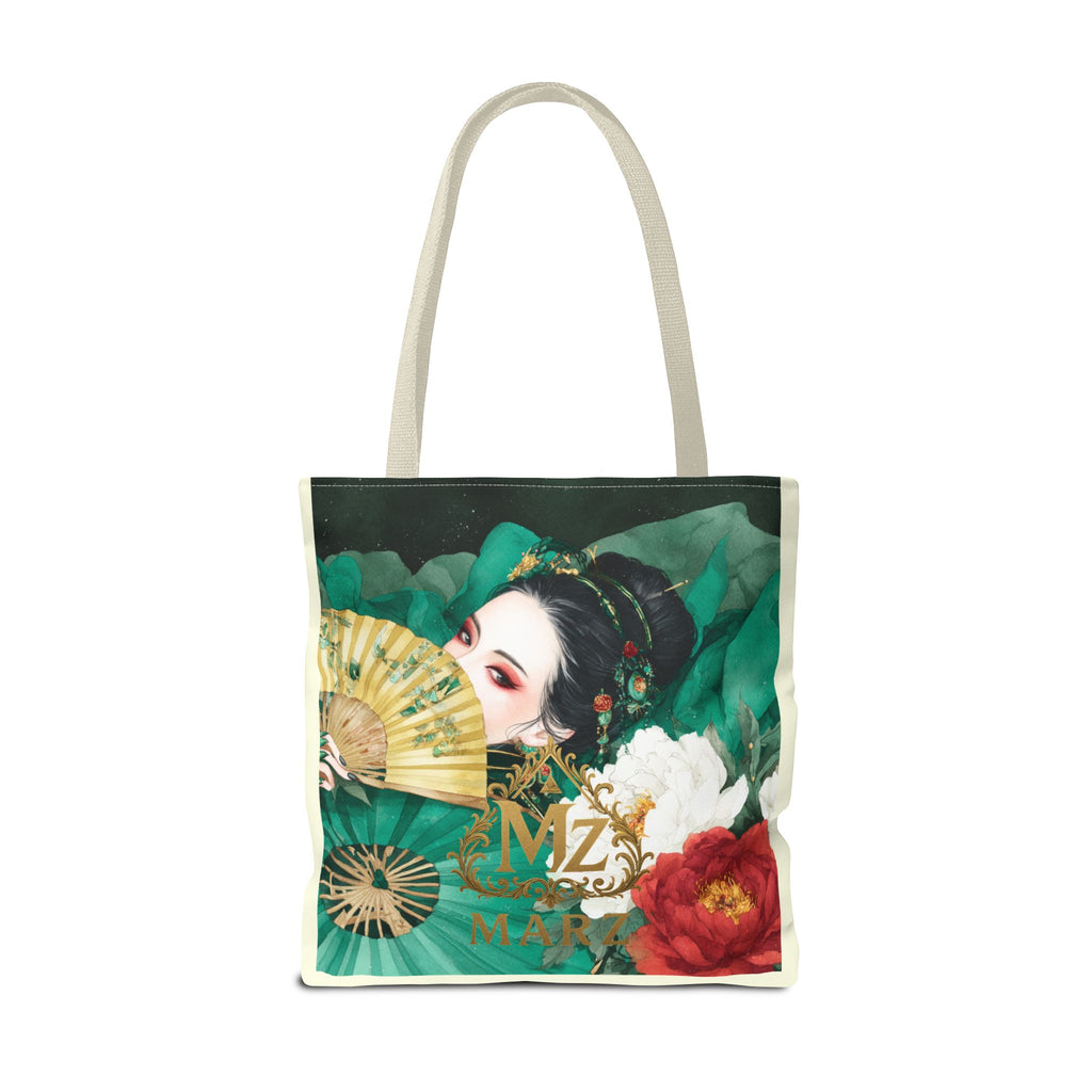 Geisha Art Tote Bag — Floral Fan Illustration Tote for Women, Asian-Inspired Fashion Accessory