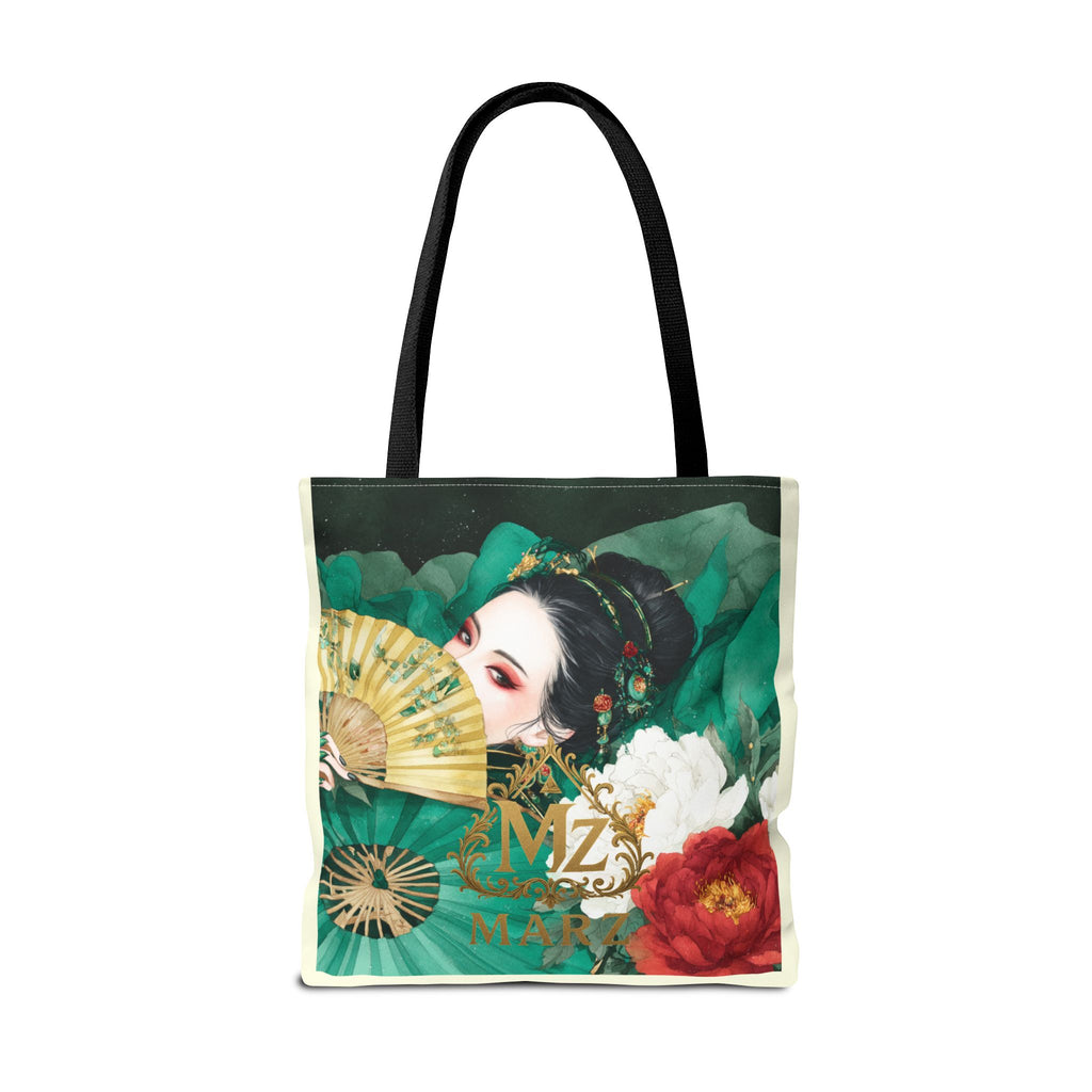 Geisha Art Tote Bag — Floral Fan Illustration Tote for Women, Asian-Inspired Fashion Accessory