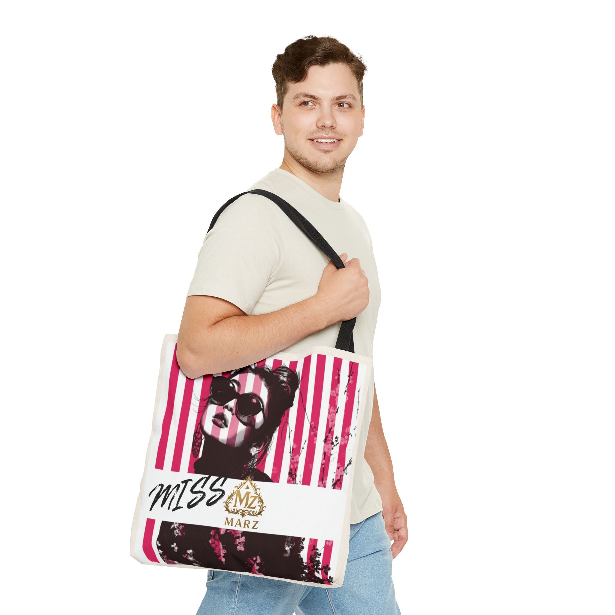 Pop Art Striped Tote Bag — 'Miss Marz' Fashion Portrait Tote