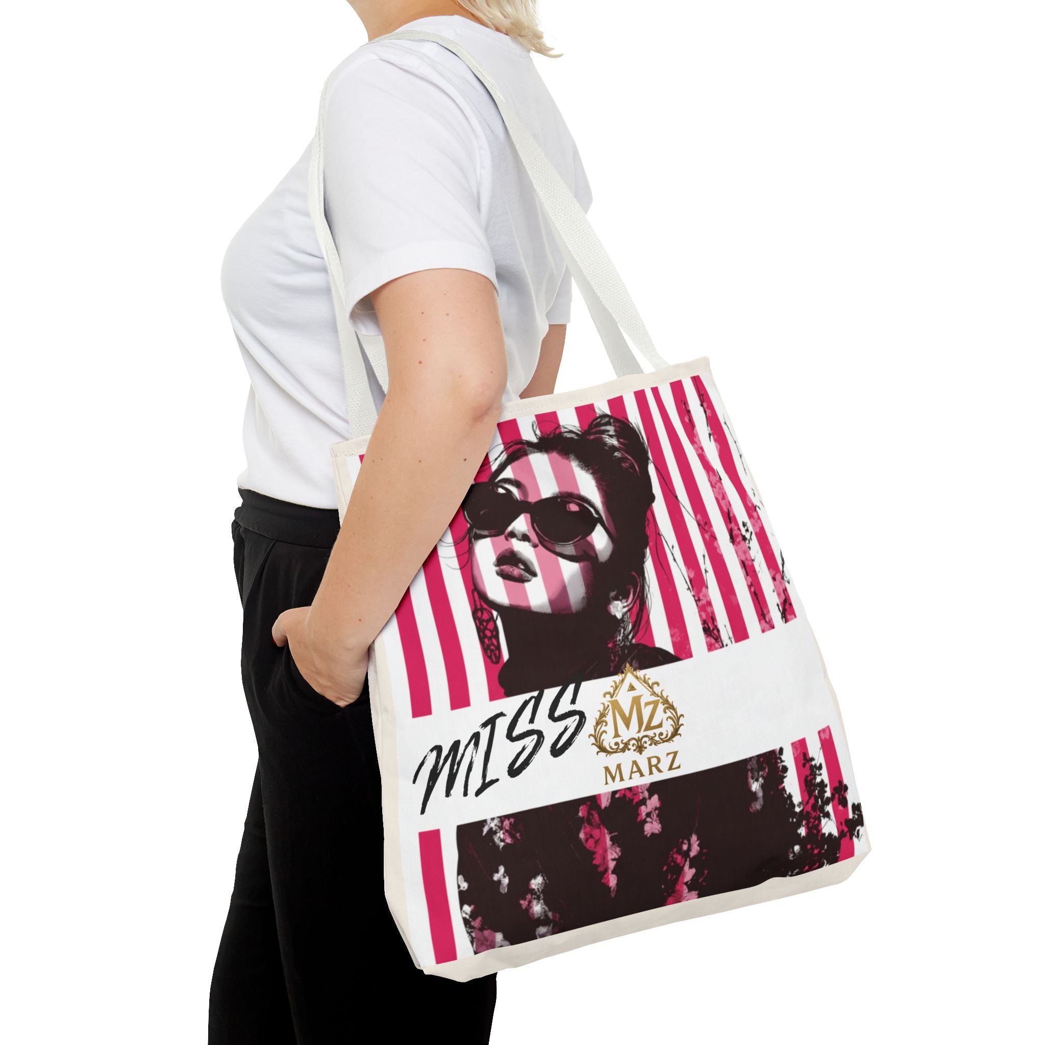 Pop Art Striped Tote Bag — 'Miss Marz' Fashion Portrait Tote
