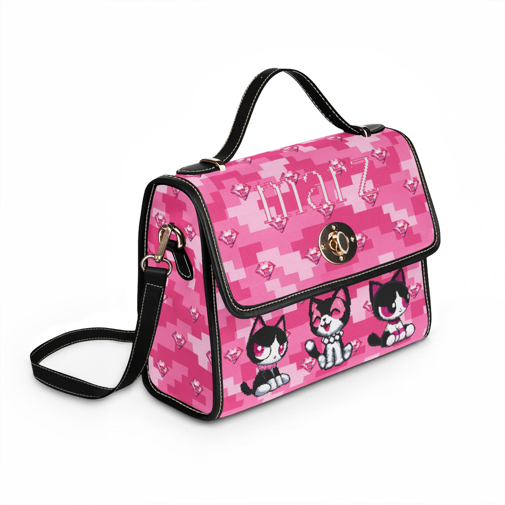 Pink Kawaii Cat Canvas Bag — Waterproof Cute Kitty Shoulder Handbag