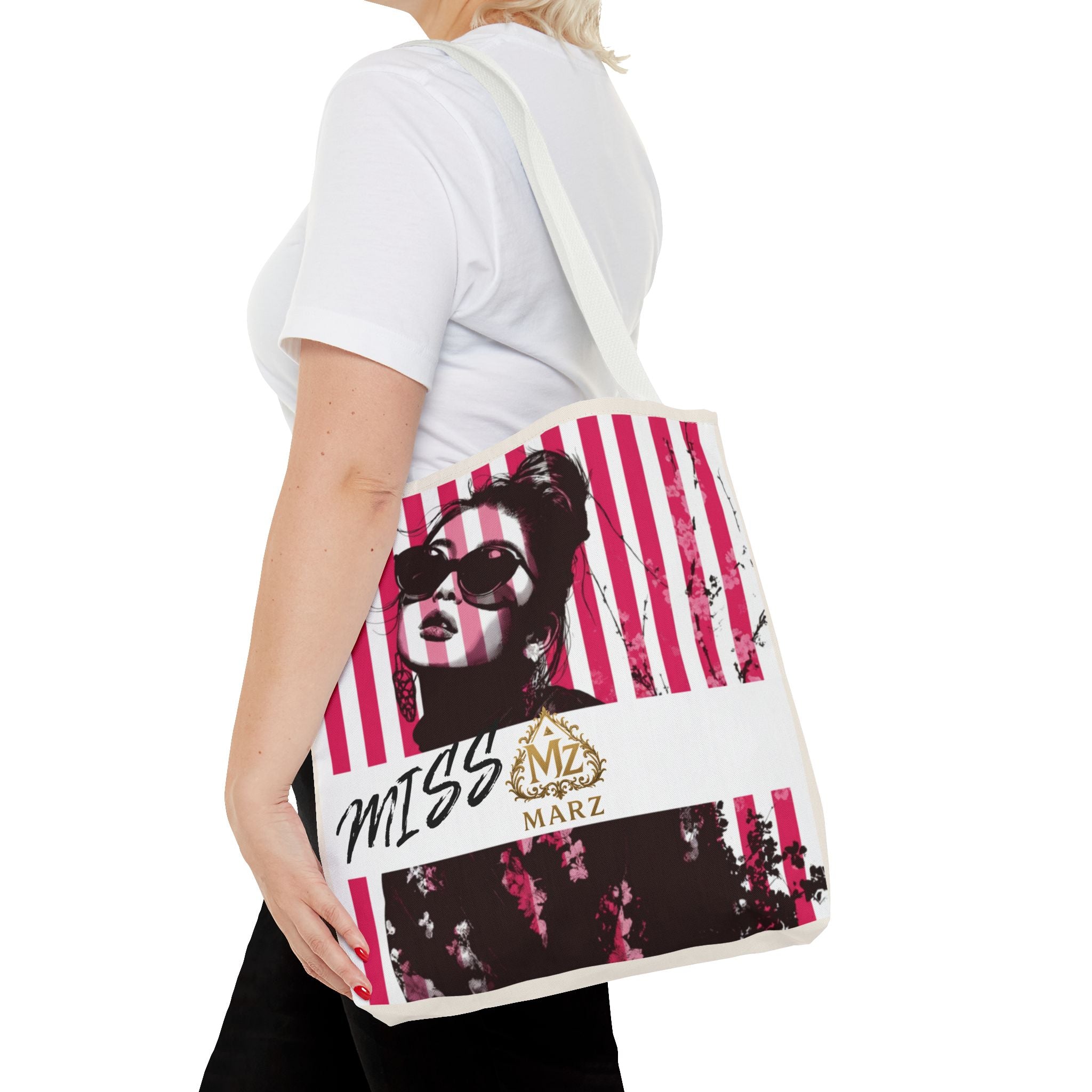 Pop Art Striped Tote Bag — 'Miss Marz' Fashion Portrait Tote