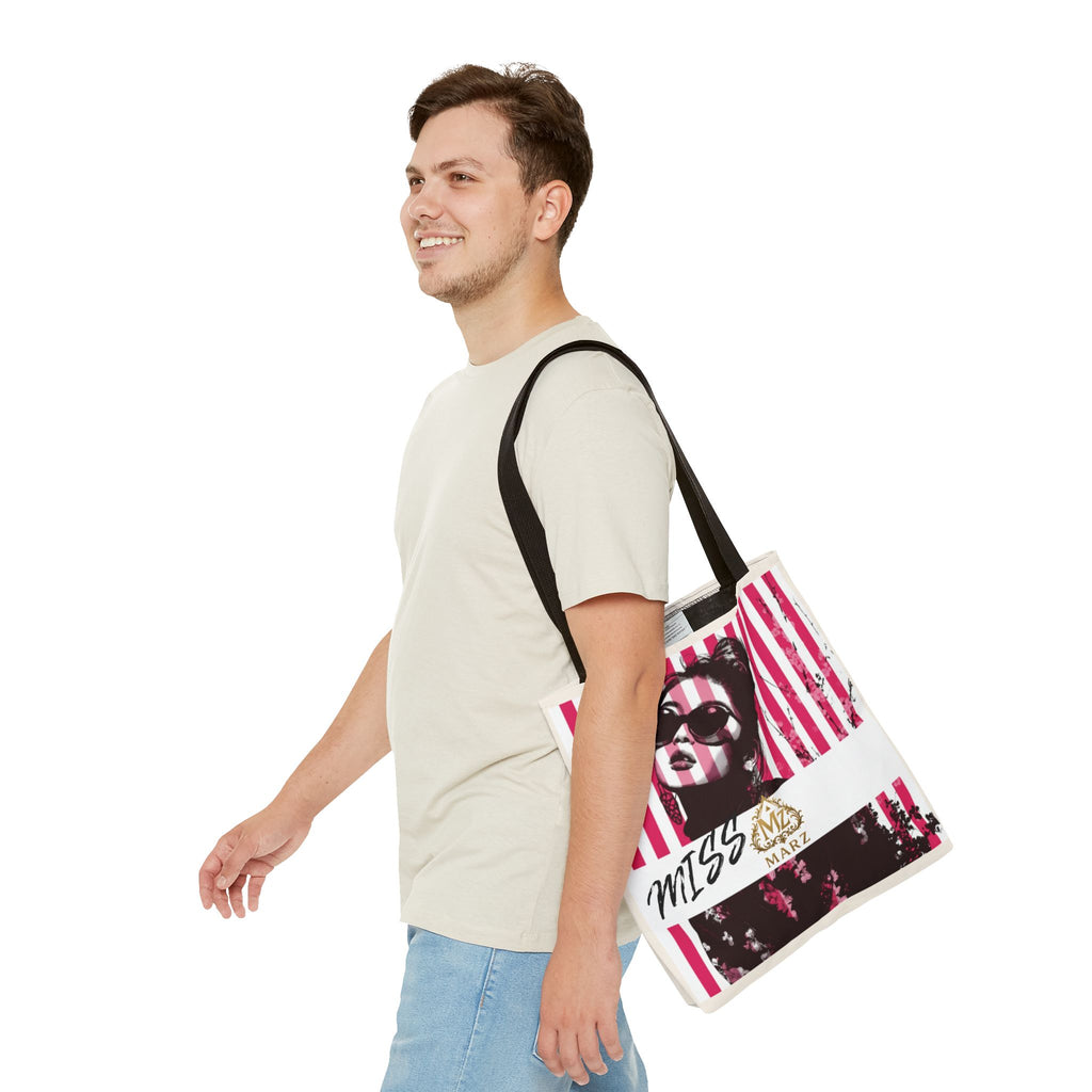 Pop Art Striped Tote Bag — 'Miss Marz' Fashion Portrait Tote