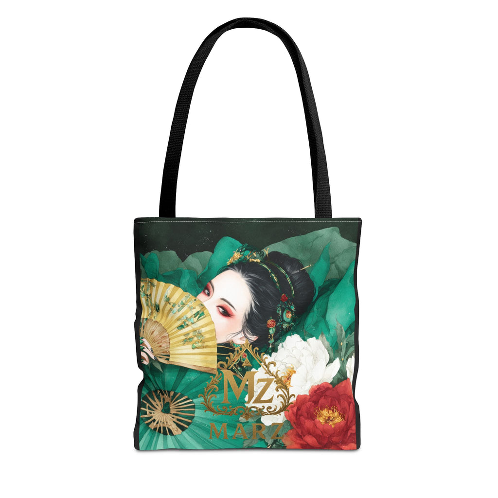 Geisha Art Tote Bag — Floral Fan Illustration Tote for Women, Asian-Inspired Fashion Accessory