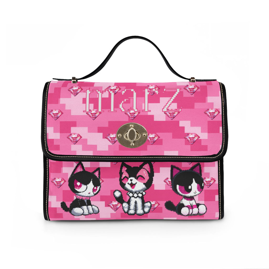 Pink Kawaii Cat Canvas Bag — Waterproof Cute Kitty Shoulder Handbag