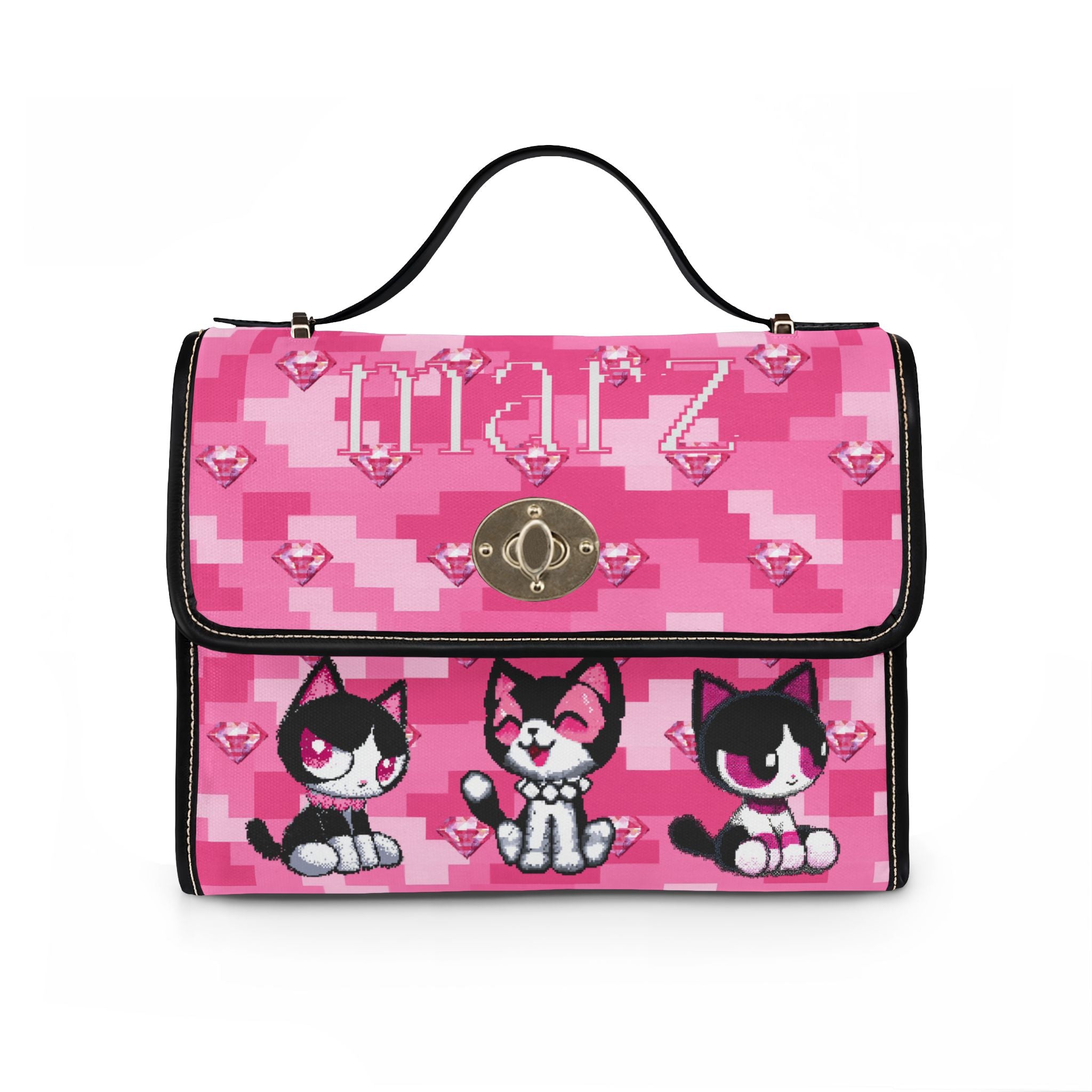 Pink Kawaii Cat Canvas Bag — Waterproof Cute Kitty Shoulder Handbag