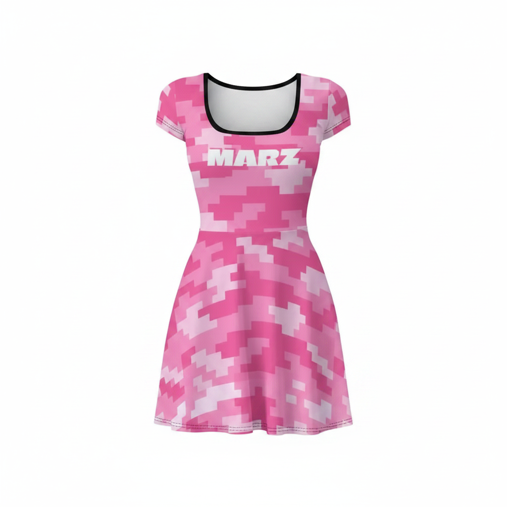 Pink Pixel Cloud Athletic Dress With Built‑In Shorts