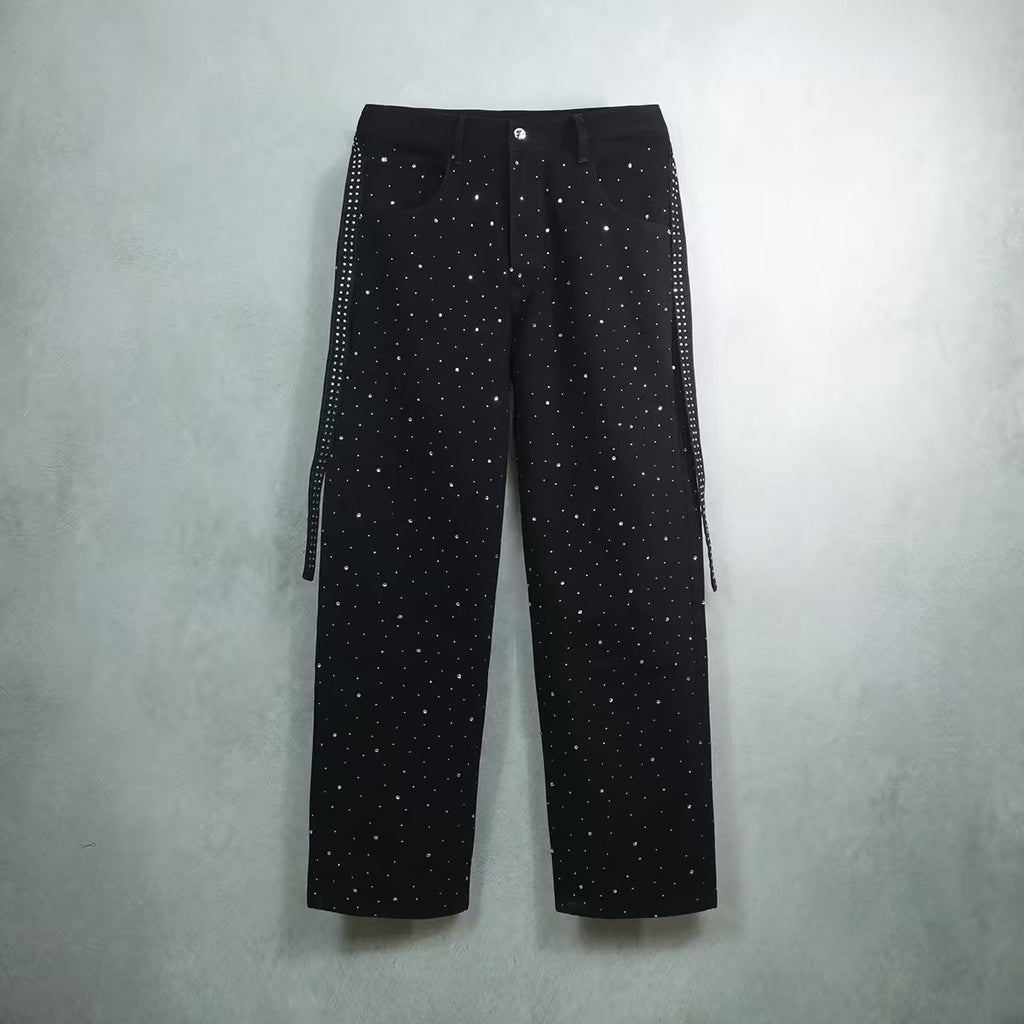 MARZ Alien Nation Unisex Rhinestone Star Loose Straight Jeans