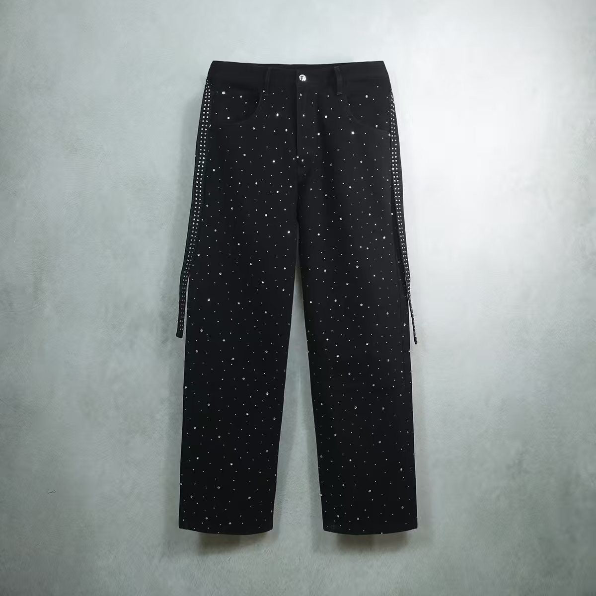Unisex Rhinestone Star Loose Straight Jeans