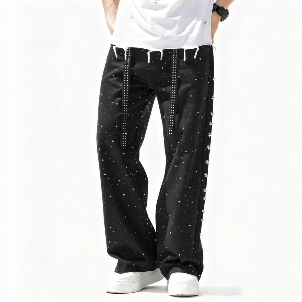 MARZ Alien Nation Unisex Rhinestone Star Loose Straight Jeans