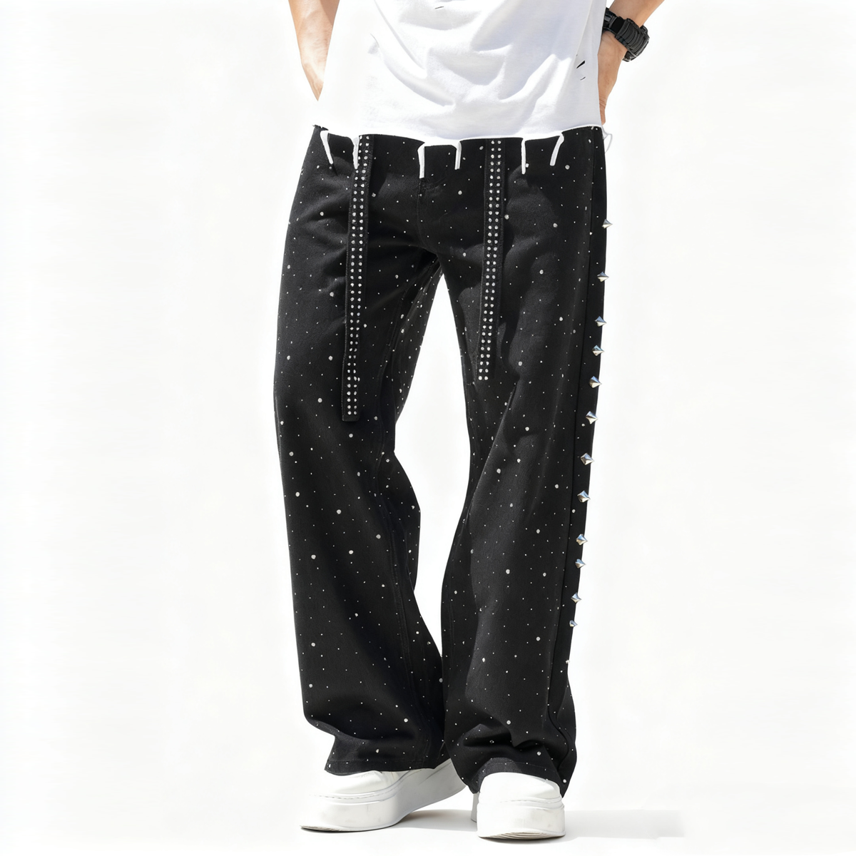 MARZ Alien Nation Unisex Rhinestone Star Loose Straight Jeans
