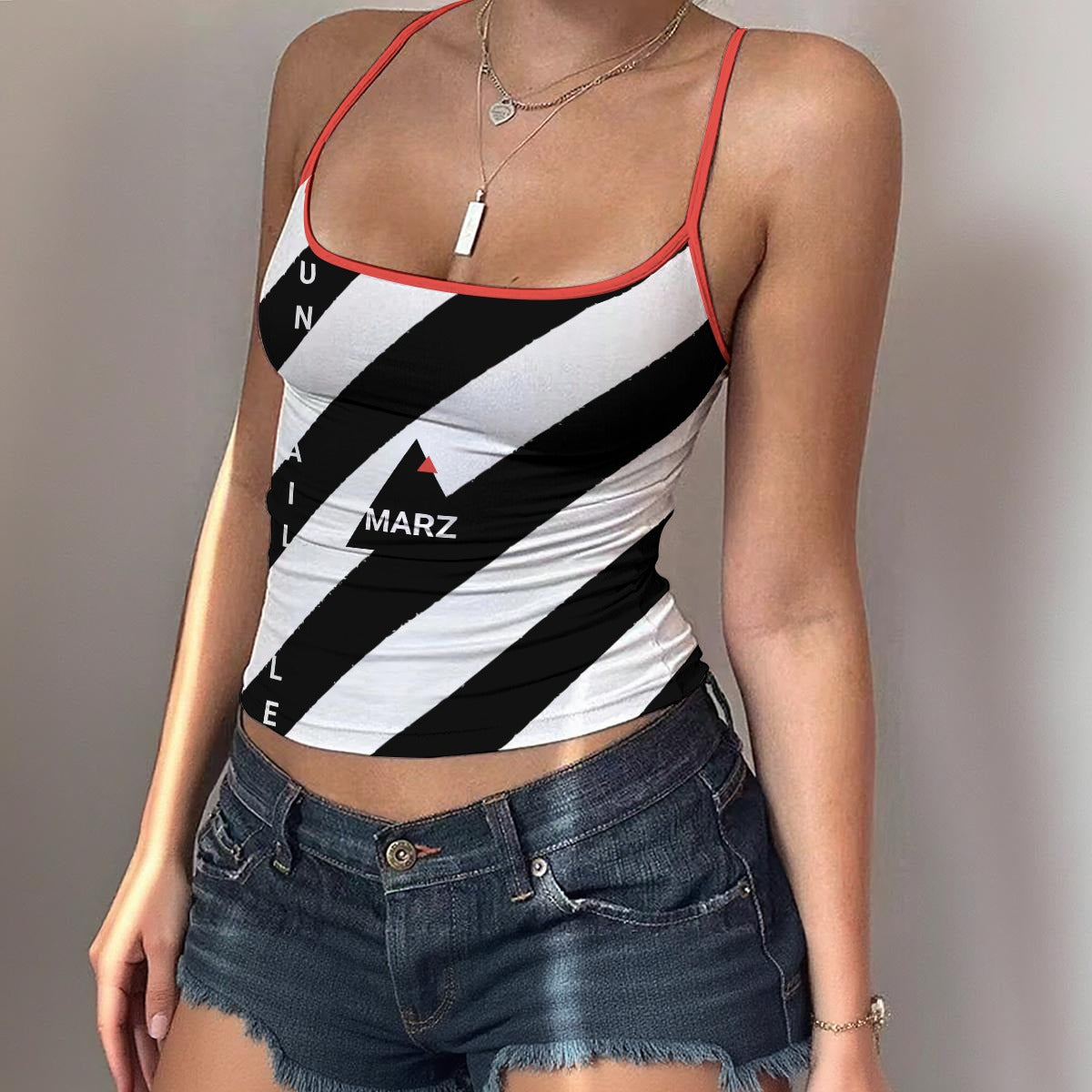 MARZ/Unavailable Caution Stripe All-Over Print Women's Spaghetti Strap Tank Top