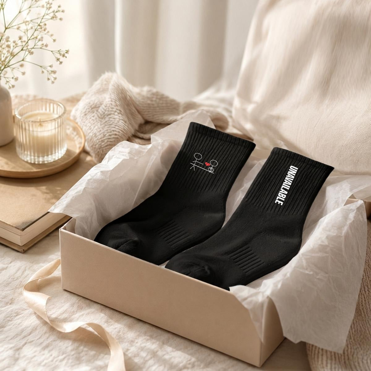 Emotionally Unavailable Embroidery Sports Mid-Calf Socks|Cotton