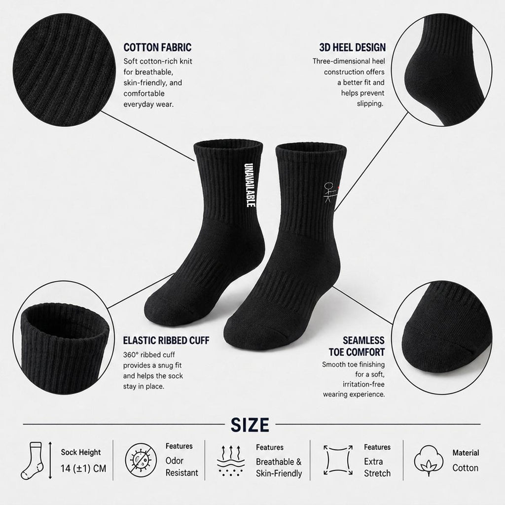 Emotionally Unavailable Embroidery Sports Mid-Calf Socks|Cotton