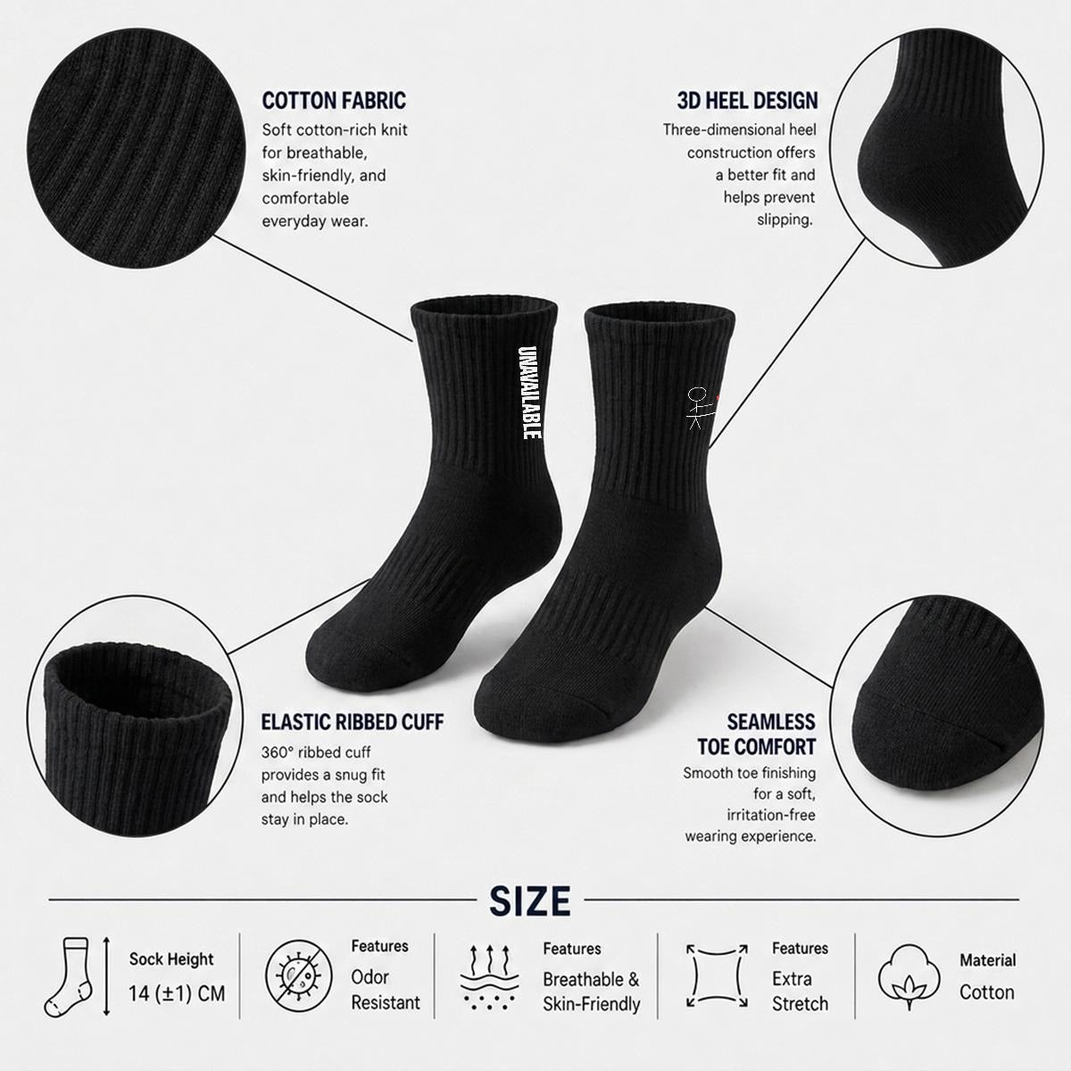 Emotionally Unavailable Embroidery Sports Mid-Calf Socks|Cotton