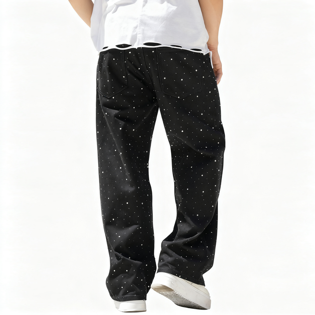 MARZ Alien Nation Unisex Rhinestone Star Loose Straight Jeans