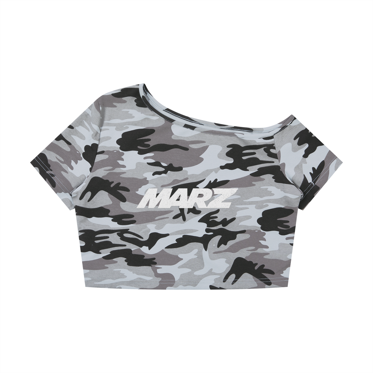 MARZ Women's Camo Off-Shoulder Crop T-Shirt