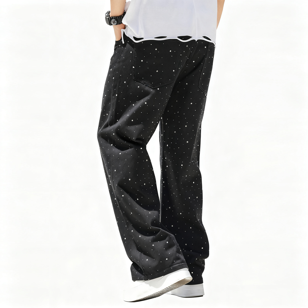 MARZ Alien Nation Unisex Rhinestone Star Loose Straight Jeans