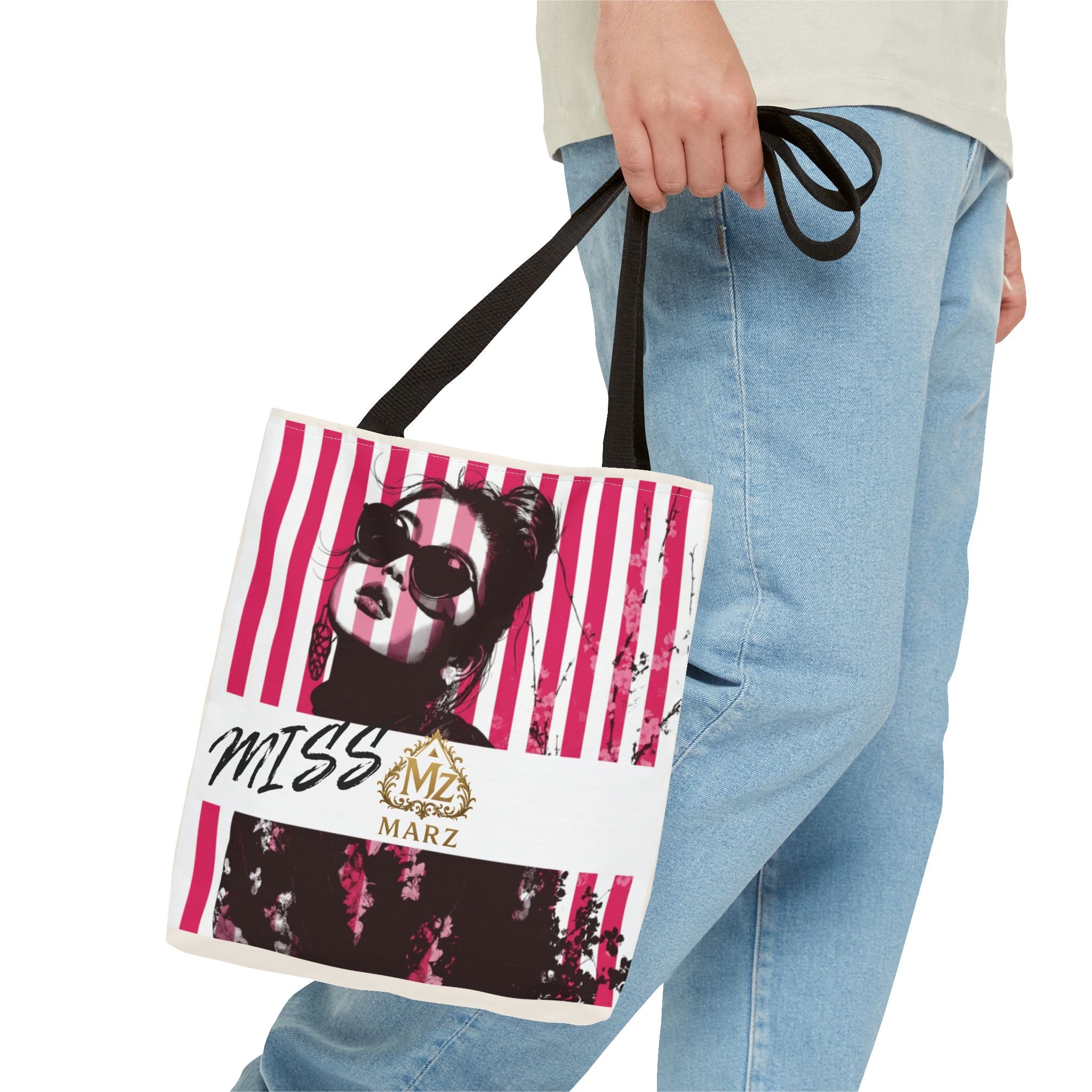 Pop Art Striped Tote Bag — 'Miss Marz' Fashion Portrait Tote