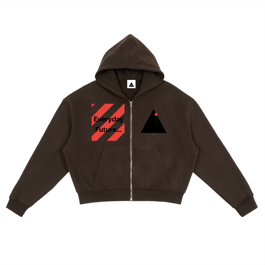 MARZ Caution Fleece Zip-Up Boxy Hoodie