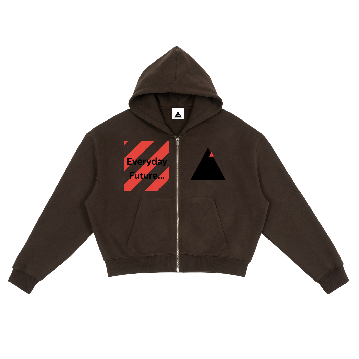 MARZ Caution Fleece Zip-Up Boxy Hoodie