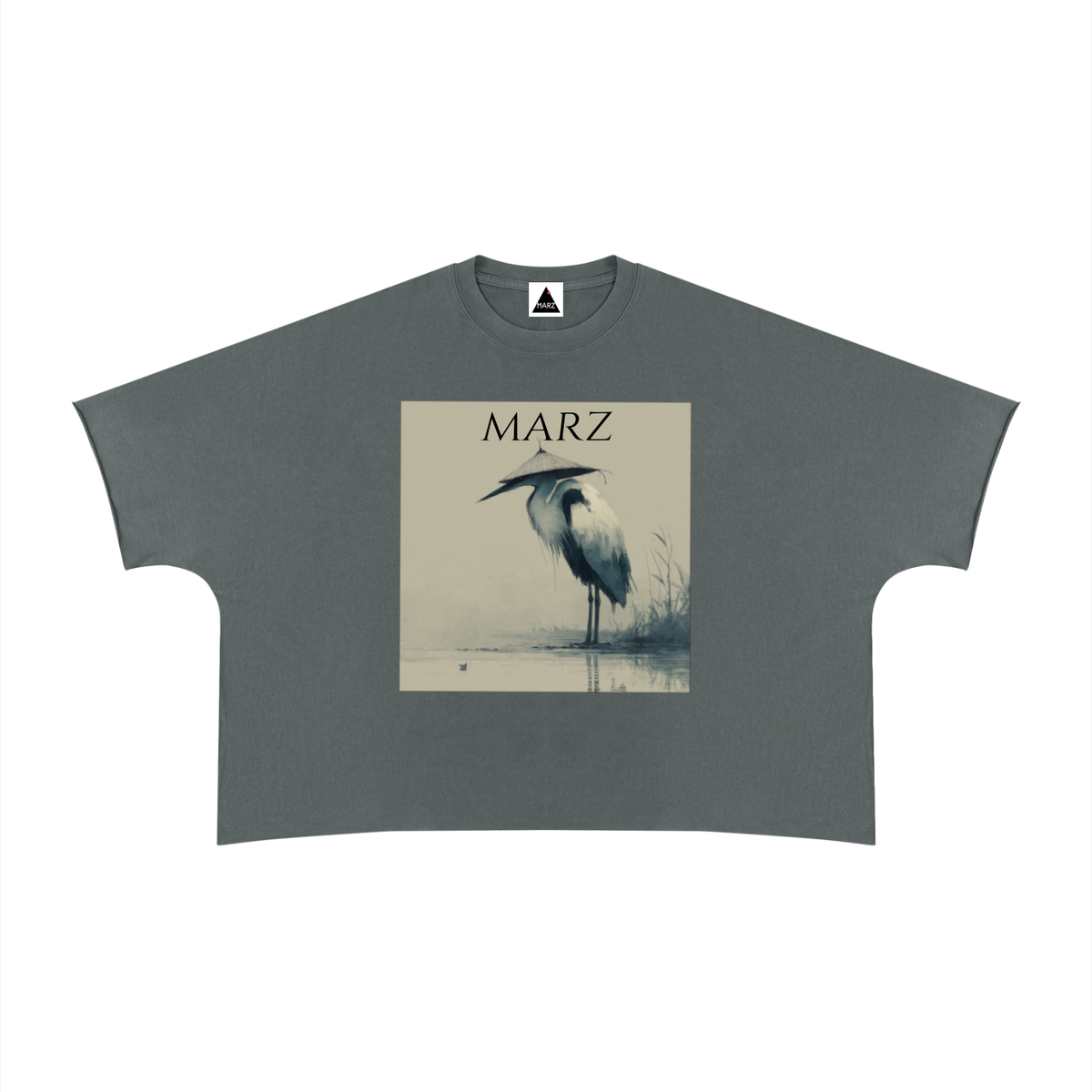 MARZ Zen Crane Unisex Heavyweight Boxy Raw Edge T-Shirt