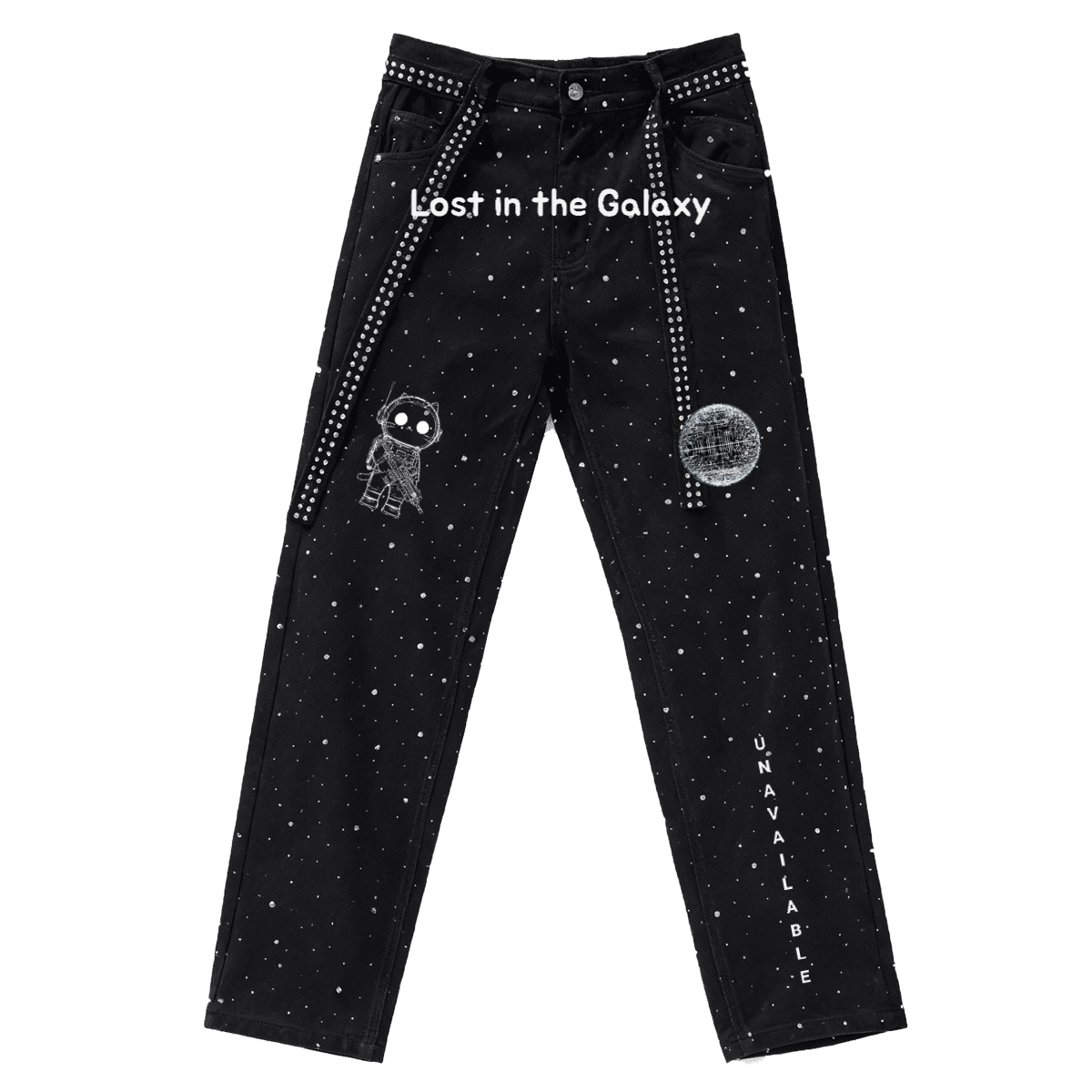 Unisex Rhinestone Star Loose Straight Jeans