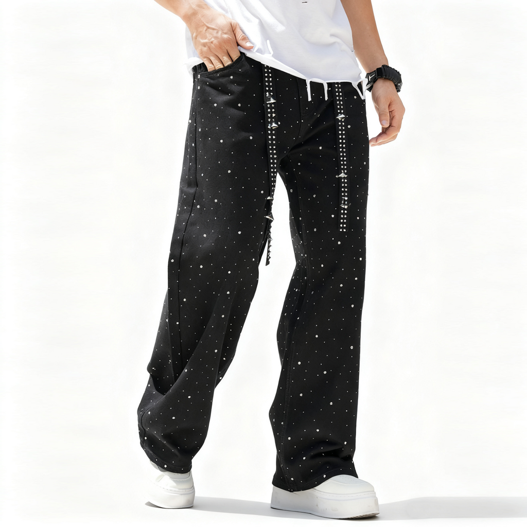 MARZ Alien Nation Unisex Rhinestone Star Loose Straight Jeans