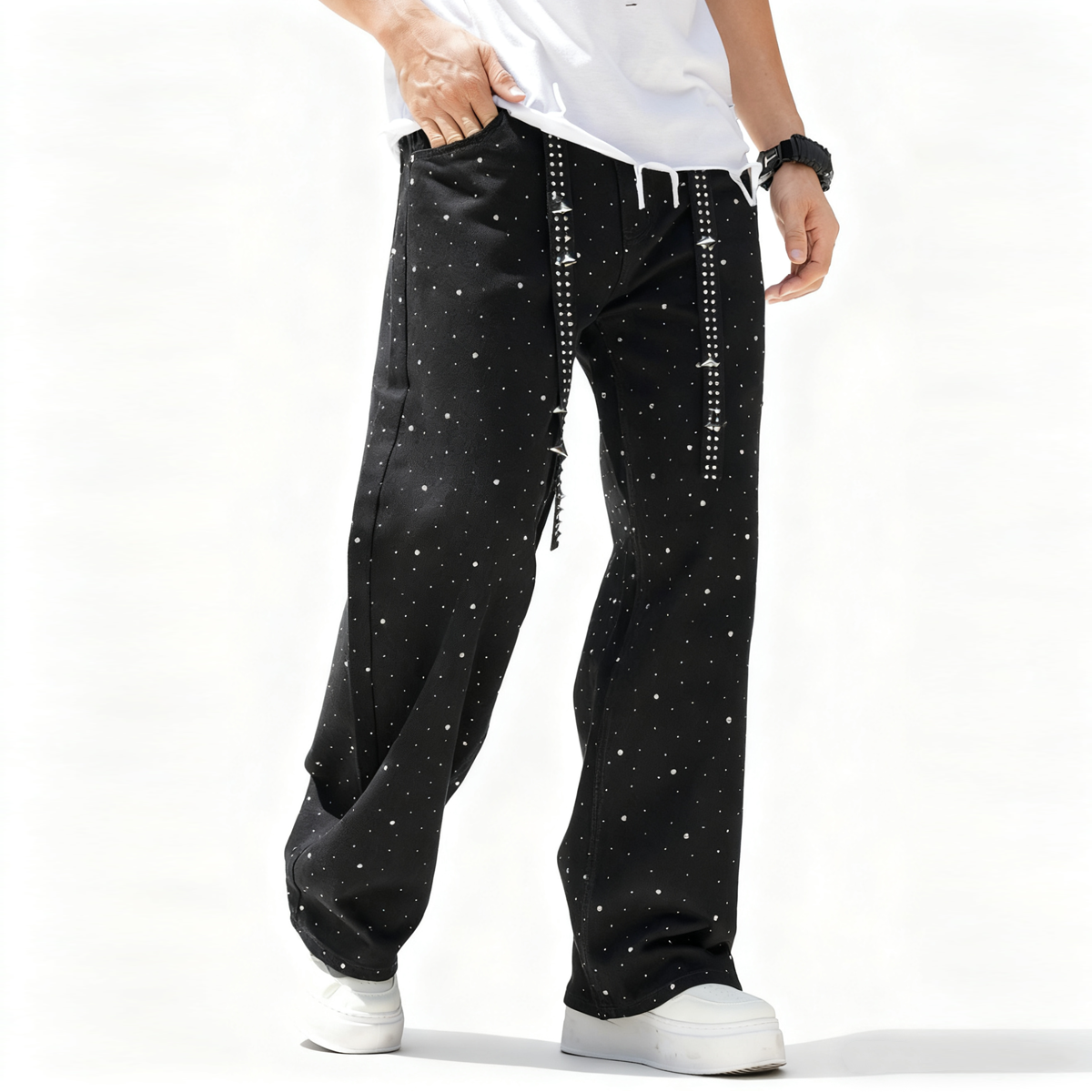 MARZ Alien Nation Unisex Rhinestone Star Loose Straight Jeans