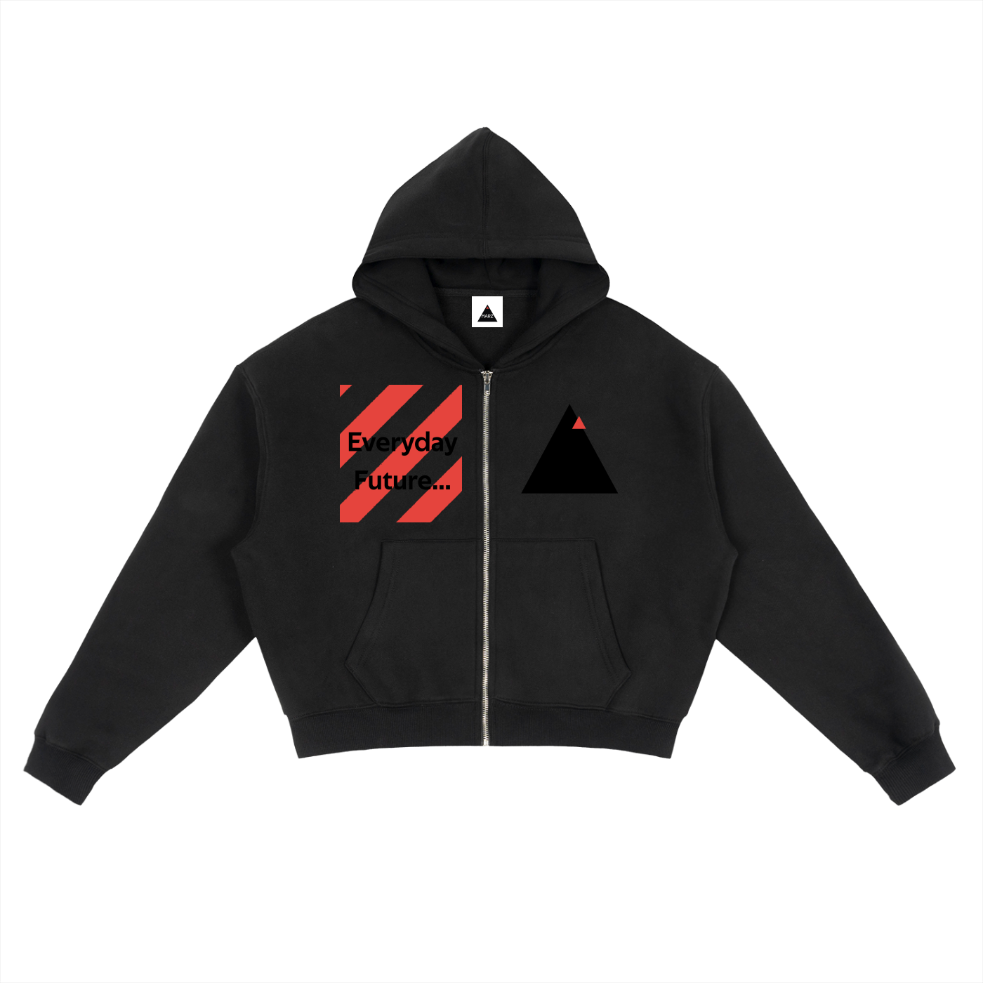 MARZ Caution Fleece Zip-Up Boxy Hoodie