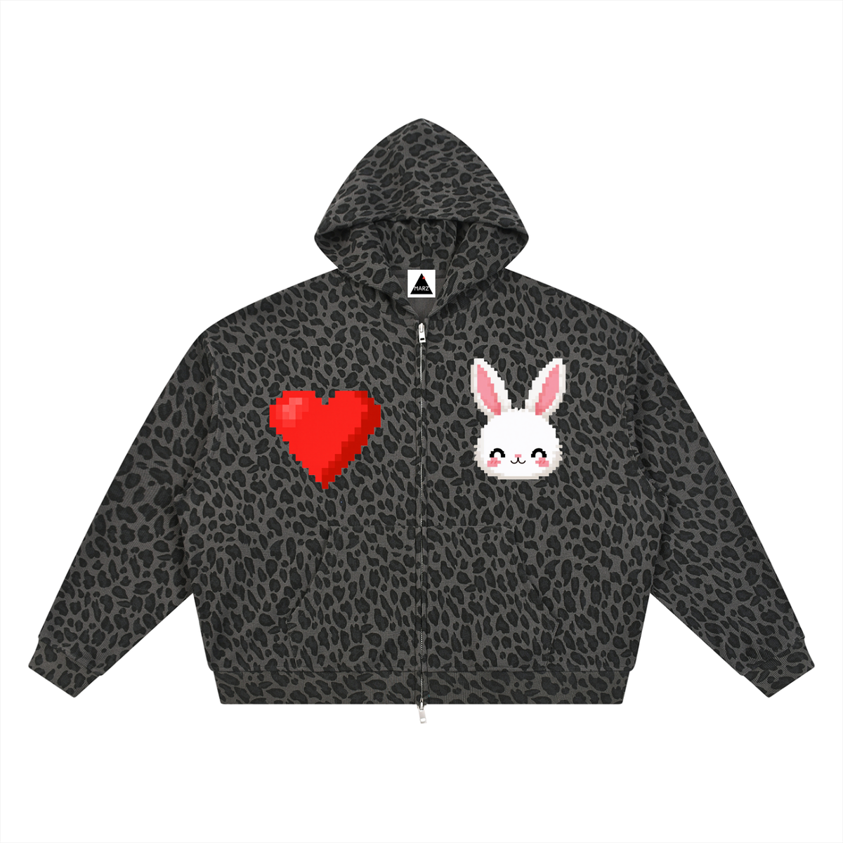 MARZ Blossom Love Unisex Leopard Print Waffle Full Zip Hoodie