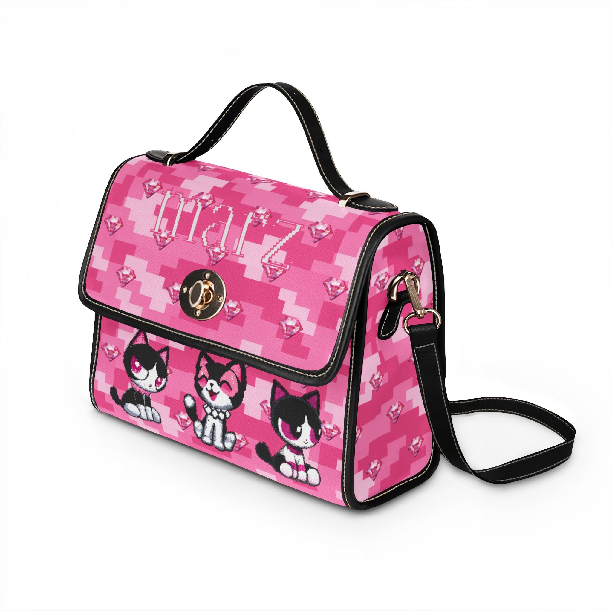 Pink Kawaii Cat Canvas Bag — Waterproof Cute Kitty Shoulder Handbag