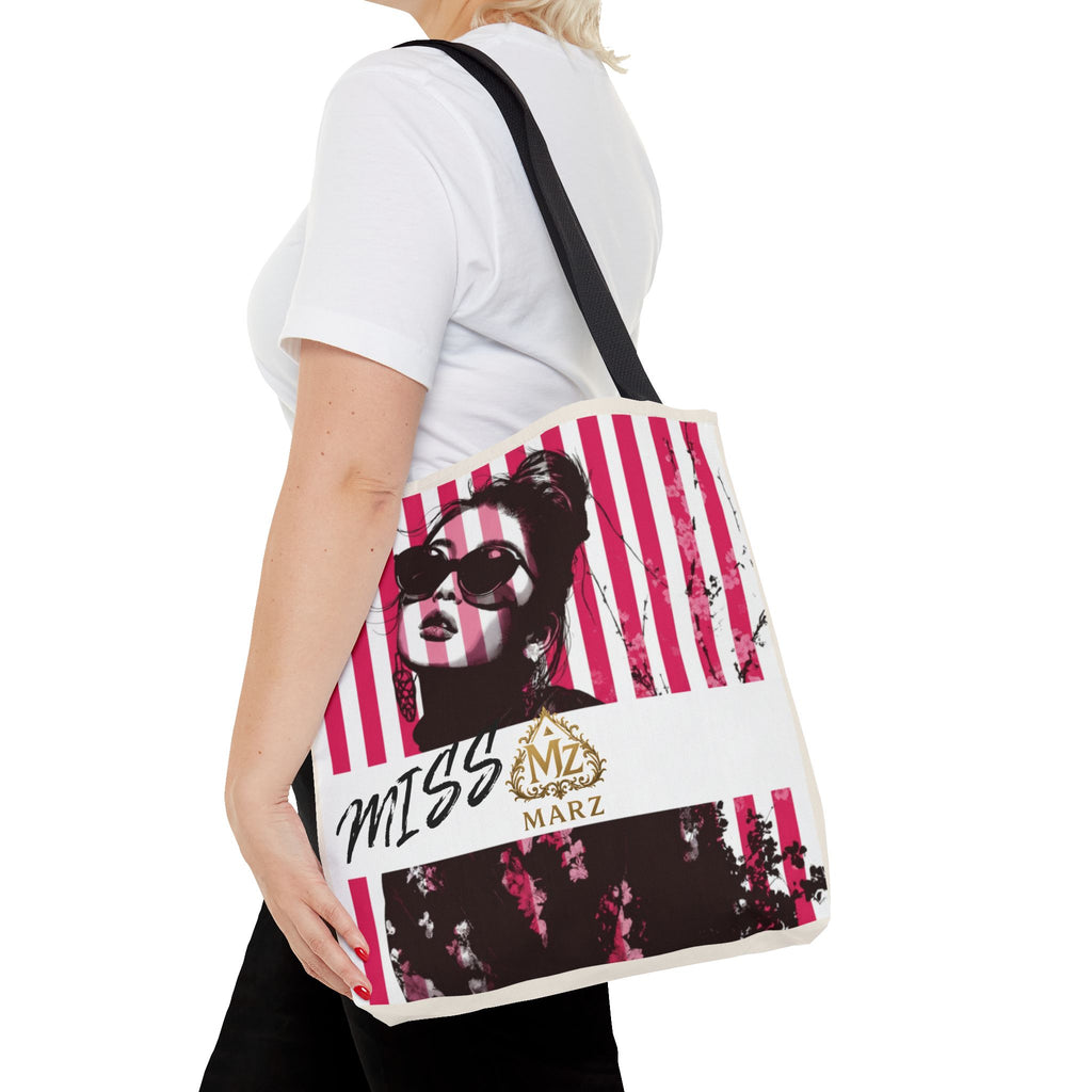 Pop Art Striped Tote Bag — 'Miss Marz' Fashion Portrait Tote