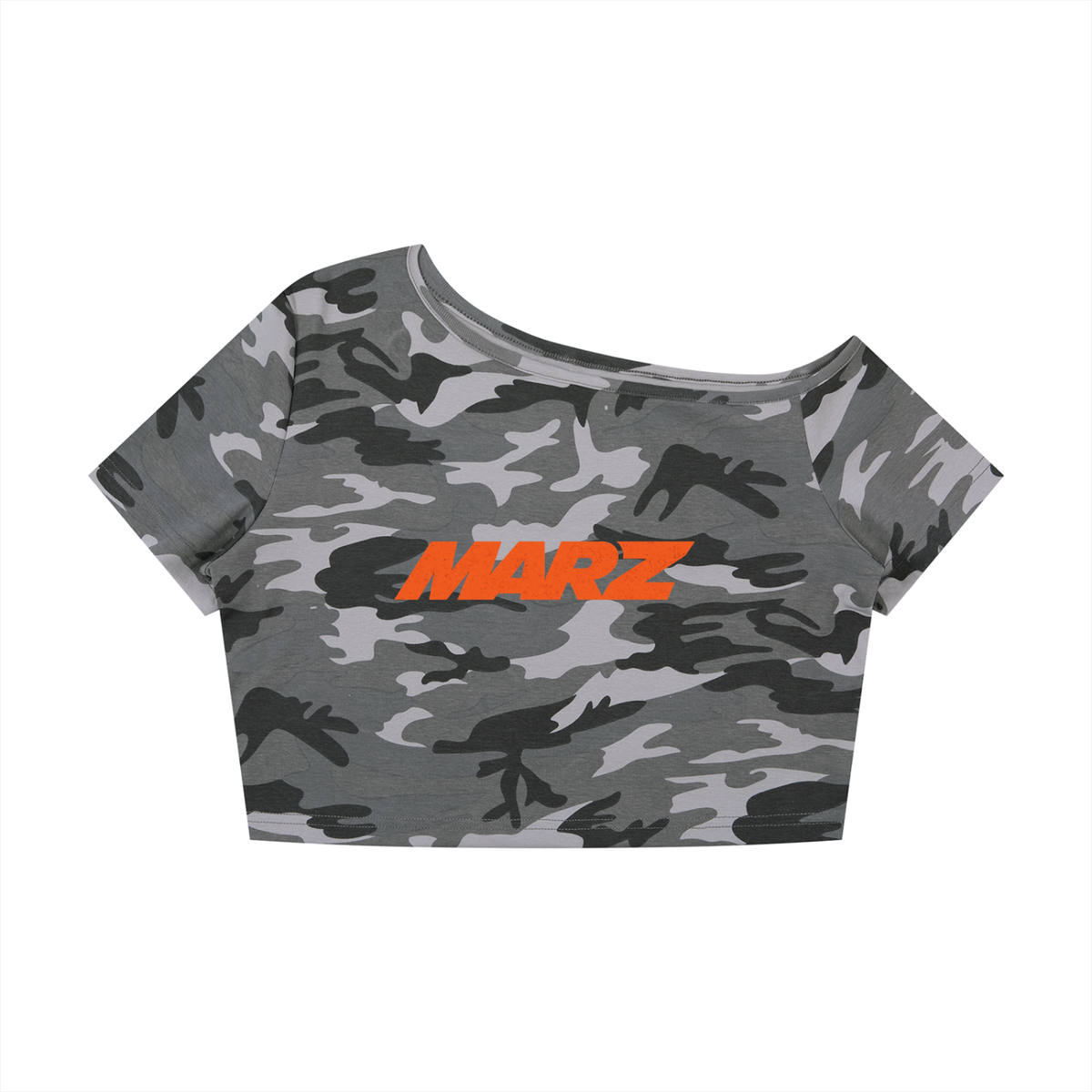 MARZ Women's Camo Off-Shoulder Crop T-Shirt