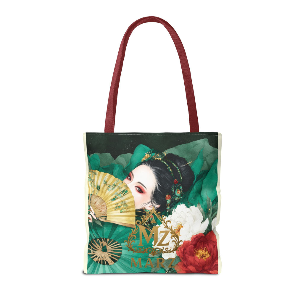 Geisha Art Tote Bag — Floral Fan Illustration Tote for Women, Asian-Inspired Fashion Accessory