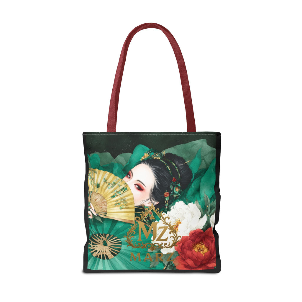 Geisha Art Tote Bag — Floral Fan Illustration Tote for Women, Asian-Inspired Fashion Accessory