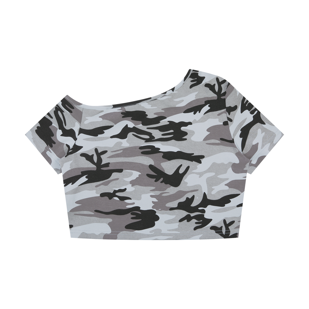 MARZ Women's Camo Off-Shoulder Crop T-Shirt