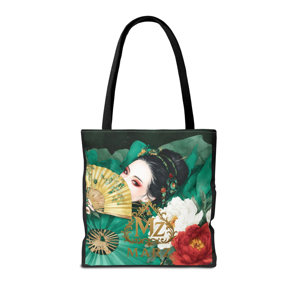 Geisha Art Tote Bag — Floral Fan Illustration Tote for Women, Asian-Inspired Fashion Accessory