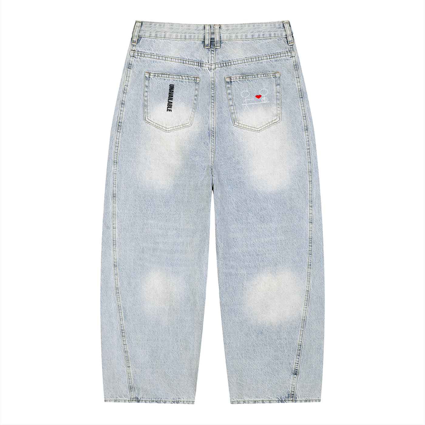 EmoUna Heart Men's Vintage Wash Sunfade Barrel Leg Jeans
