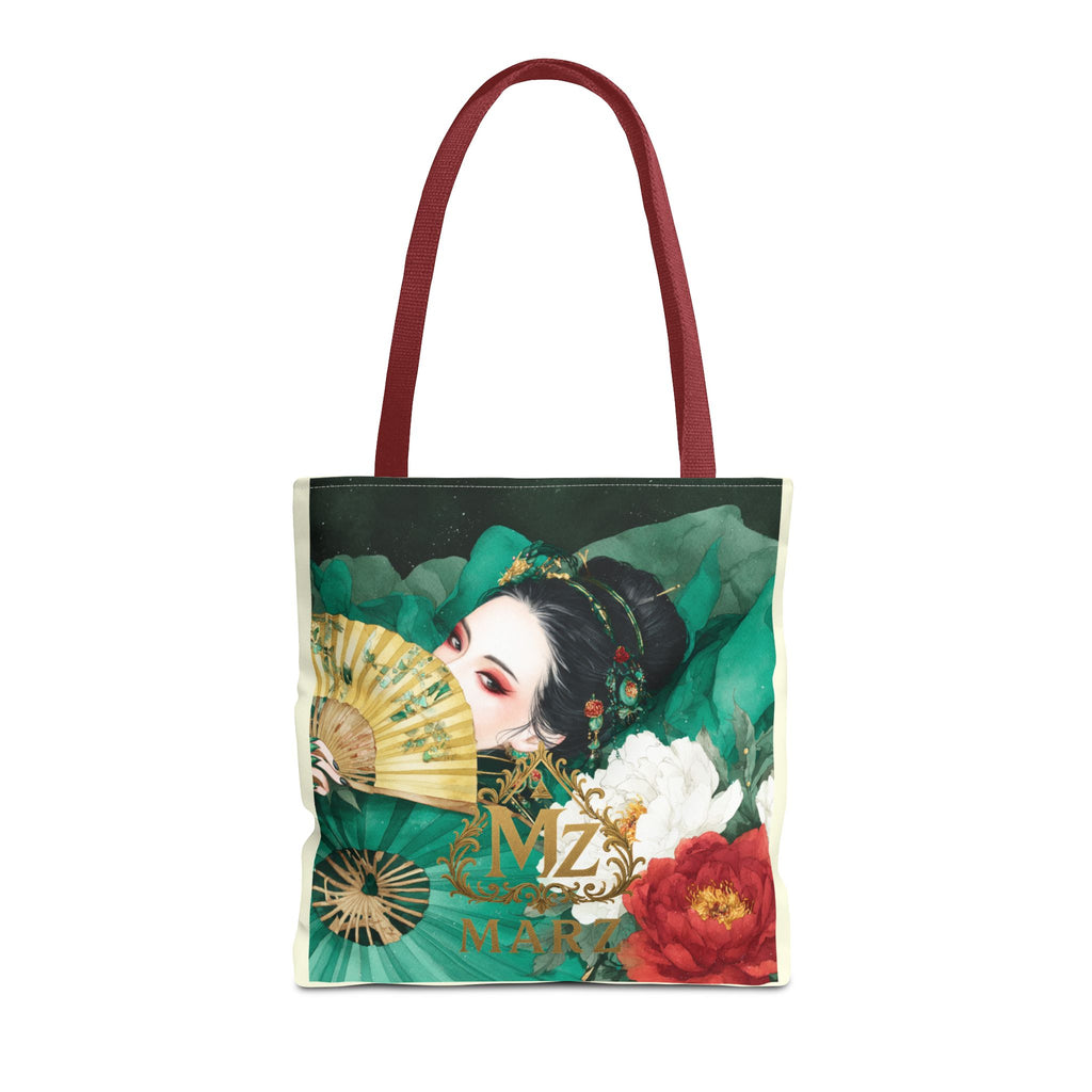 Geisha Art Tote Bag — Floral Fan Illustration Tote for Women, Asian-Inspired Fashion Accessory