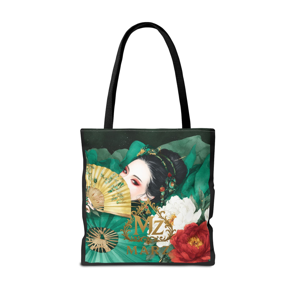 Geisha Art Tote Bag — Floral Fan Illustration Tote for Women, Asian-Inspired Fashion Accessory