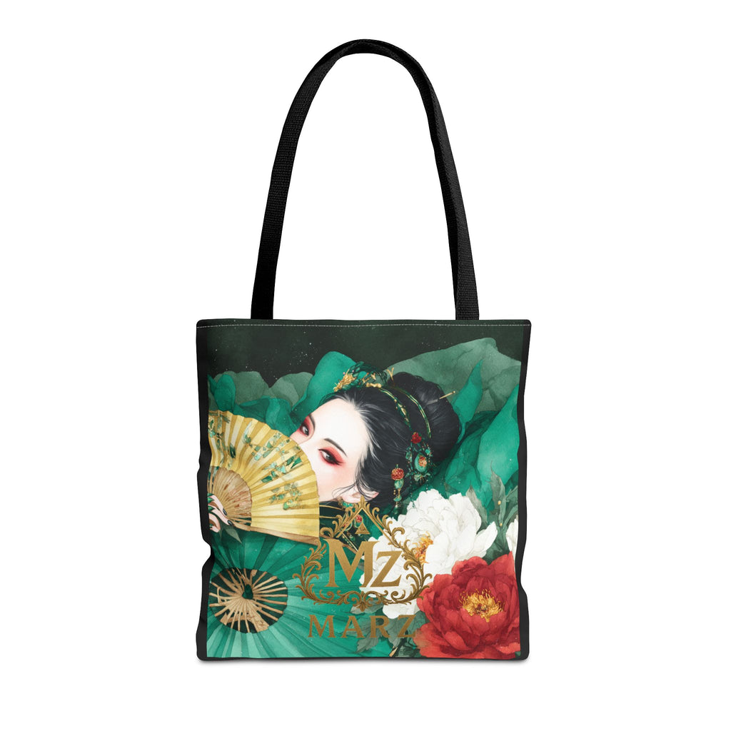 Geisha Art Tote Bag — Floral Fan Illustration Tote for Women, Asian-Inspired Fashion Accessory