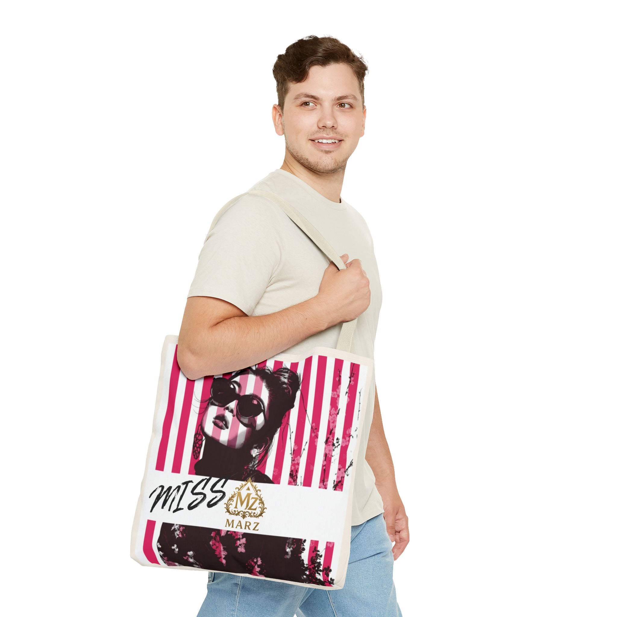 Pop Art Striped Tote Bag — 'Miss Marz' Fashion Portrait Tote