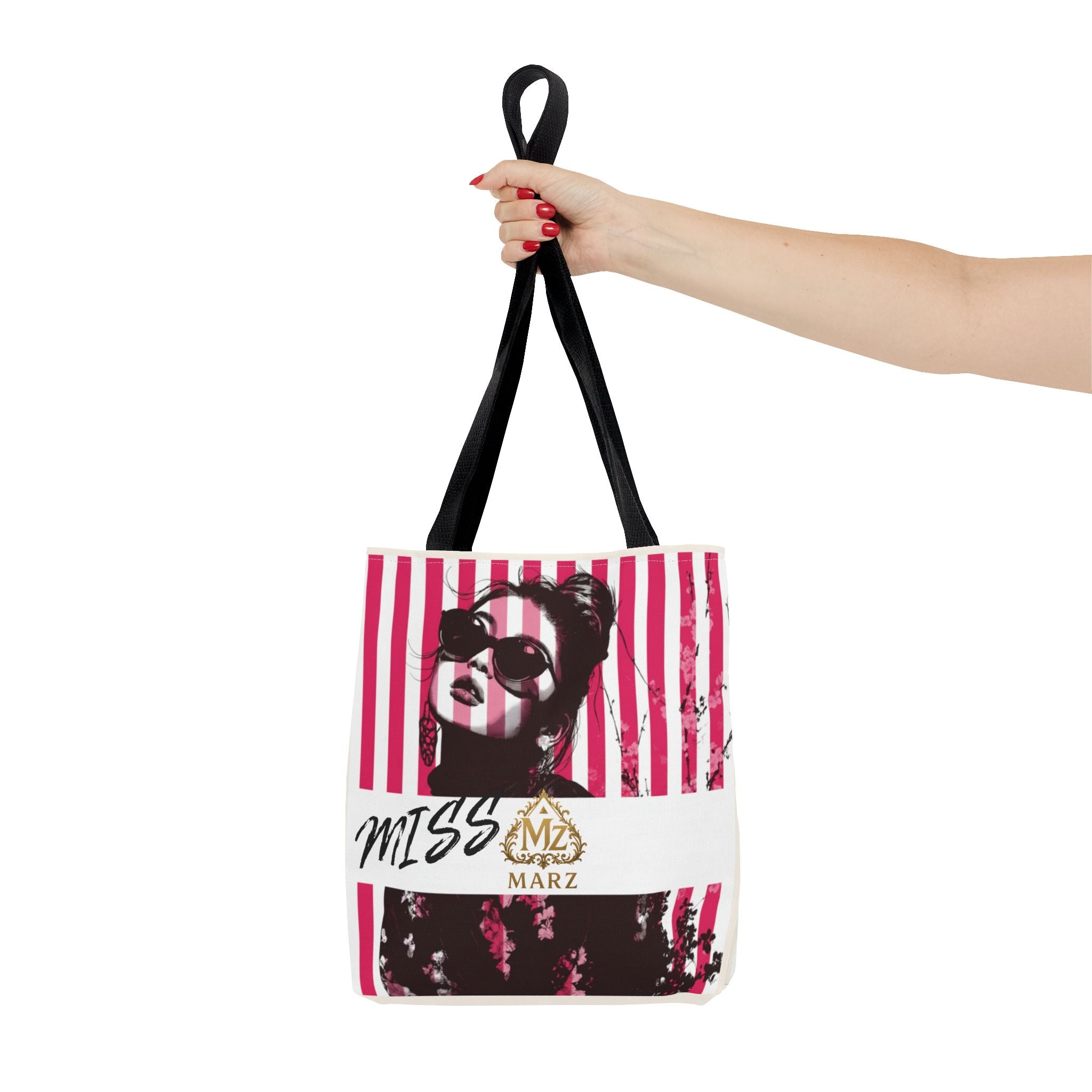 Pop Art Striped Tote Bag — 'Miss Marz' Fashion Portrait Tote